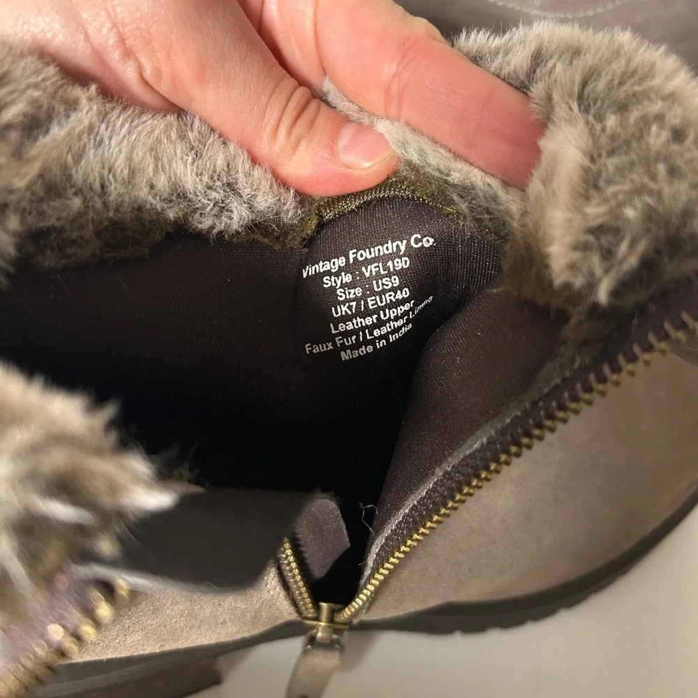 Vintage foundry women's Jeanette leather suede boots olive faux fur lined size 9 - Picture 7 of 10
